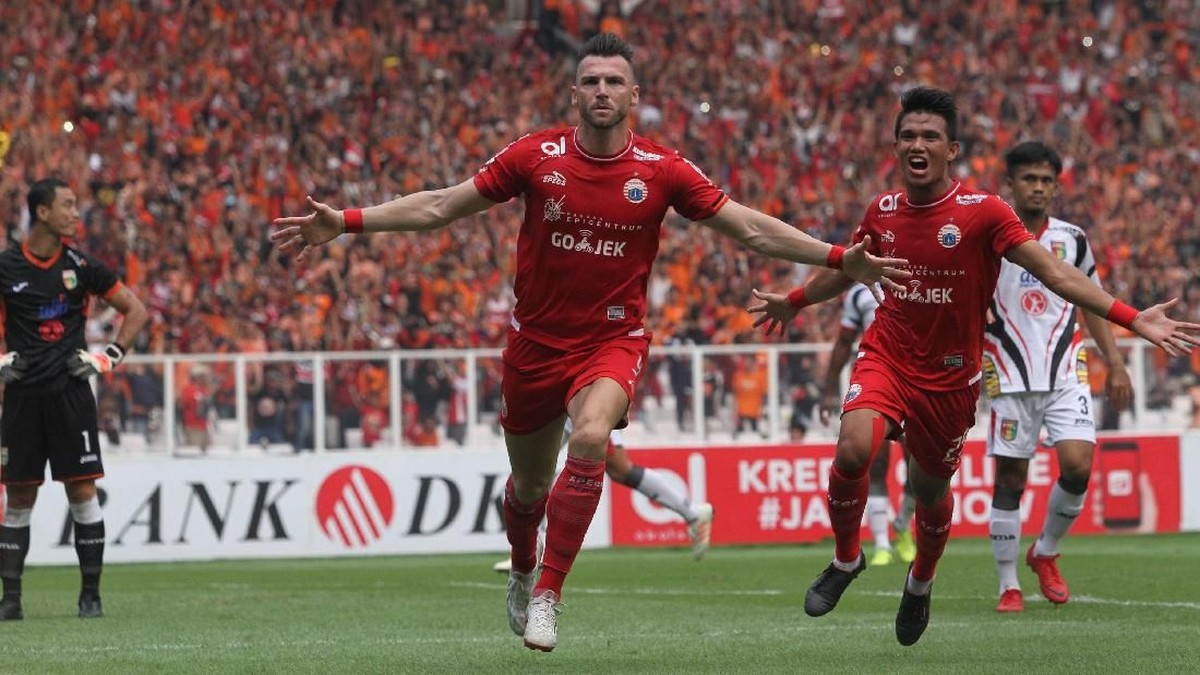 Marko Simic merayakan gol Persija Jakarta ke gawang Mitra Kukar. (Foto: Rifkianto Nugroho/Detikcom)