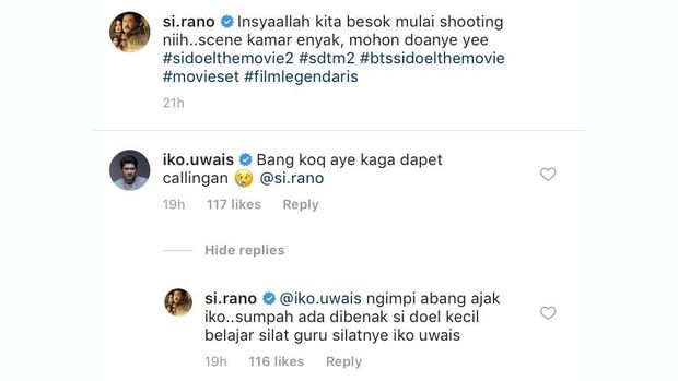 Balas komentar Iko Uwais dan Rano Karno.