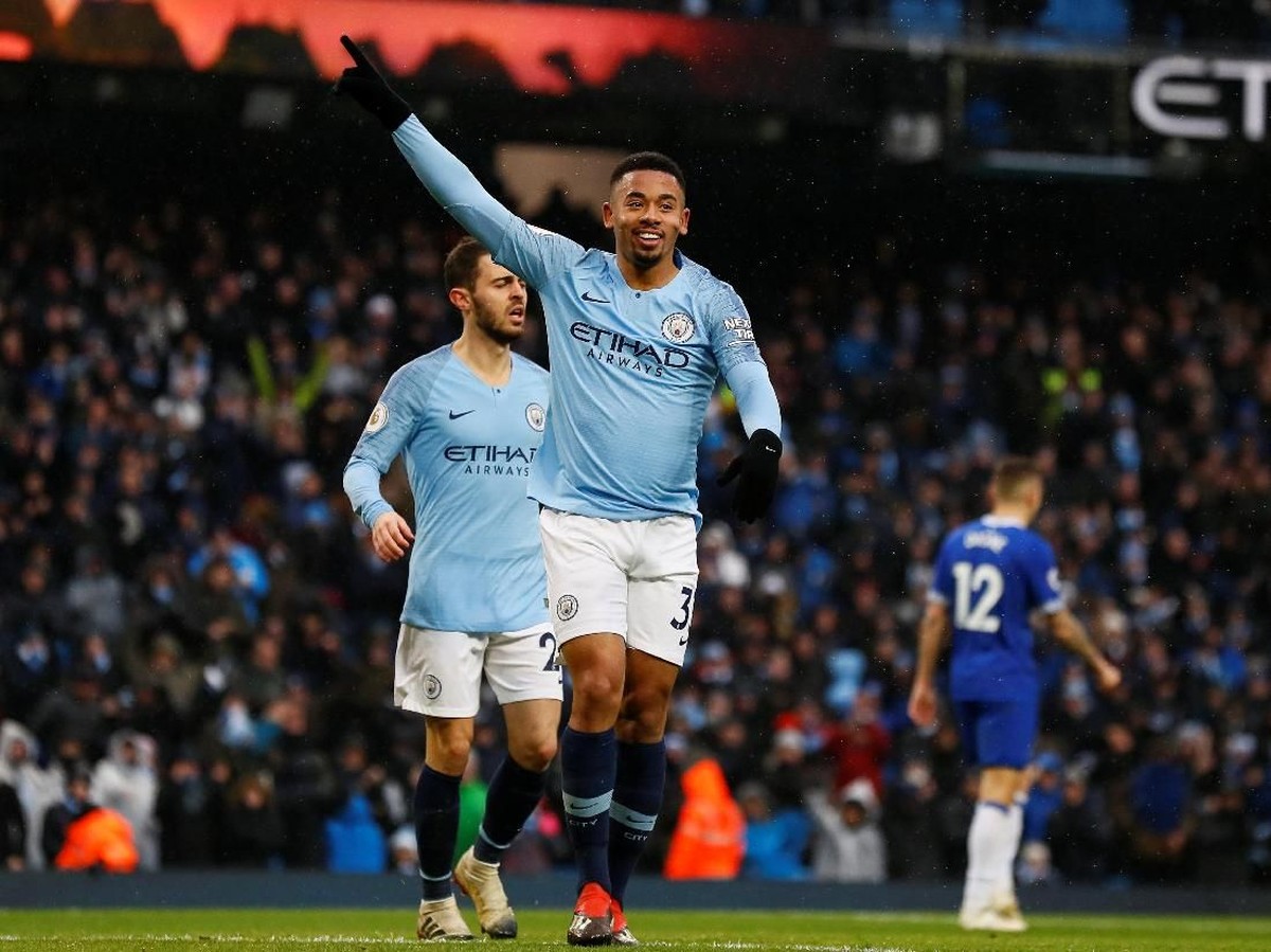 Gabriel Jesus merayakan gol untuk Manchester City yang dicetak ke gawang Everton. (Foto: Jason Cairnduff/Action Images via Reuters)