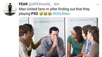 Fans MU mulai harus ditenangkan untuk menyadari peluang tim kesayangannya cukup berat untuk lolos ke babak 16 besar. (Foto: Twitter @APEXworld_)
