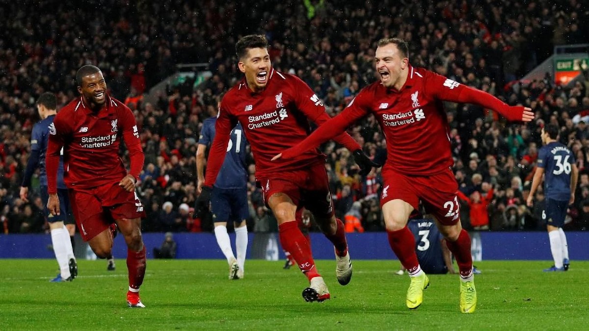 Liverpool menang 3-1 atas Manchester United lewat dua gol Xherdan Shaqiri (Phil Noble/Reuters)