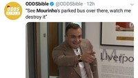 Di Anfield, Mourinho yang dikenal kerap memainkan taktik parkir bis, tetap bisa kebobolan tiga gol dari Liverpool, dengan Xherdan Shaqiri mencetak dua gol. ( (Foto: Twitter @ODDSbible)