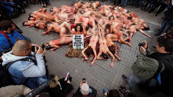 Aktivis di Barcelona Demo Bugil Tolak Mantel Bulu