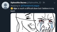 Adapun bagi fans Ajax Amsterdam, menghadapi Real Madrid bakal bikin mereka cemas. Maklum, Los Blancos adalah juara Liga Champions tiga musim beruntun sejak 2016 hingga 2018. (Foto: Twitter @Siphosihle)
