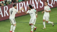 Gol-gol tersebut dia rayakan bersama Marcelo. Total ada dua assist yang diberikan oleh Marcelo. (Foto: Ahmed Jadallah/Reuters)