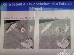 Penampakan Gunung Anak Krakatau Sebelum dan Sesudah Erupsi