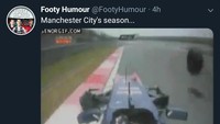 City bak mobil Formula 1 kehilangan bannya. Sempat melesat dan menguasai tabel, mereka tersalip usai menelan beberapa kekalahan belakangan ini dari Chelsea, Palace, dan Leicester. (Foto: Twitter @FootyHumour)