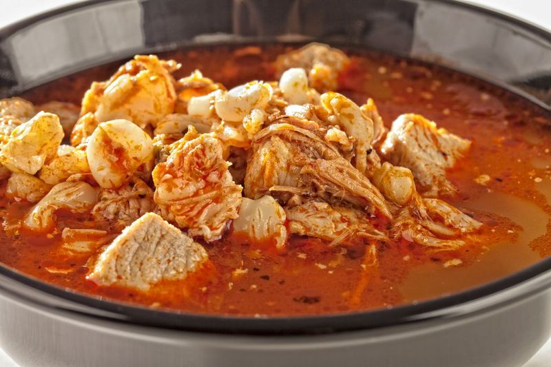 Red Pozole,Mexican cuisine,Spicy Soup with Meat and Hominy,Tex Mex Food