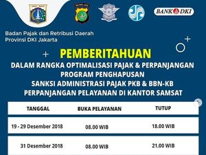 Pengumuman! Besok, Samsat Jakarta Masih Buka Sampai Jam 9 Malam