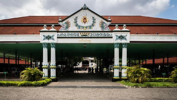 Yogyakarta, Indonesia - October 2017: Inside of Kraton Palace, the royal grand palace in Yogyakarta, Indonesia. Kraton Palace is a landmark and popular tourist destination in Yogyakarta.