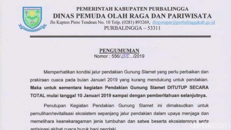 Jalur Pendakian Gunung Slamet Kembali Dibuka