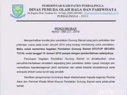 Jalur Pendakian Gunung Slamet Ditutup Mulai 10 Januari