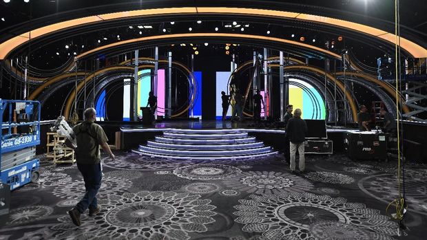 BEVERLY HILLS, CA - JANUARY 03: A view of the main stage of the 76th Annual Golden Globe Awards during a preview day at The Beverly Hilton Hotel on January 3, 2019 in Beverly Hills, California.   Kevork Djansezian/Getty Images/AFP