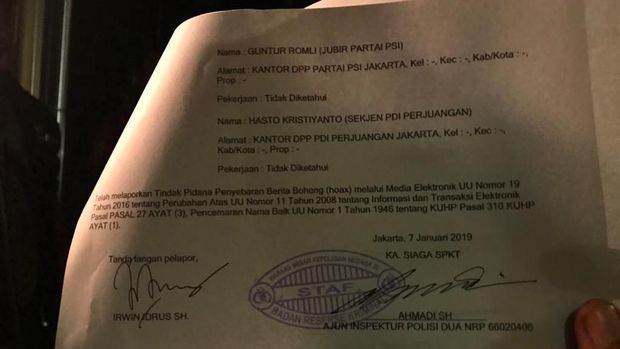 Surat tanda terima laporan Andi Arief.