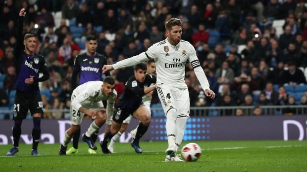 Gol penalti Sergio Ramos bawa Madrid unggul 1-0 atas Leganes.