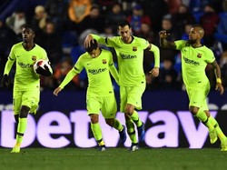 Berbekal gol tandang, Barcelona akan gantian menjamu Levante pada pertandingan leg kedua di Camp Nou, 17 Januari mendatang. Foto: David Ramos/Getty Images