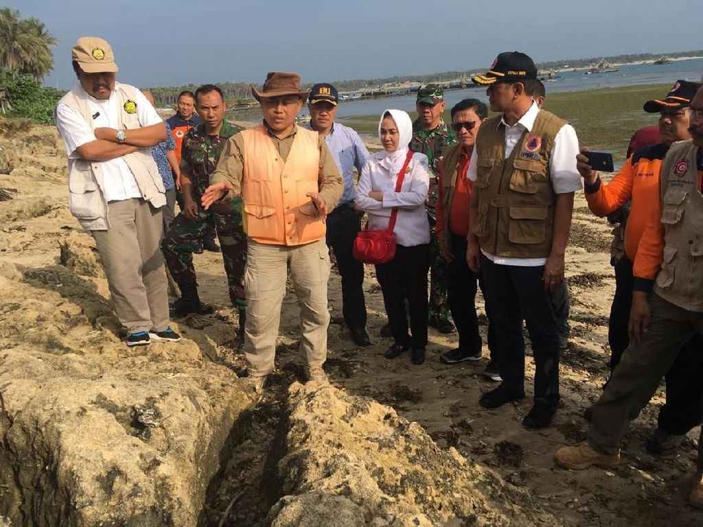 Peneliti Tunjukan Koral di Pantai Tanda Rawan Tsunami kepada Kepala BNPB Peneliti Tunjukan Koral di Pantai Tanda Rawan Tsunami kepada Kepala BNPB