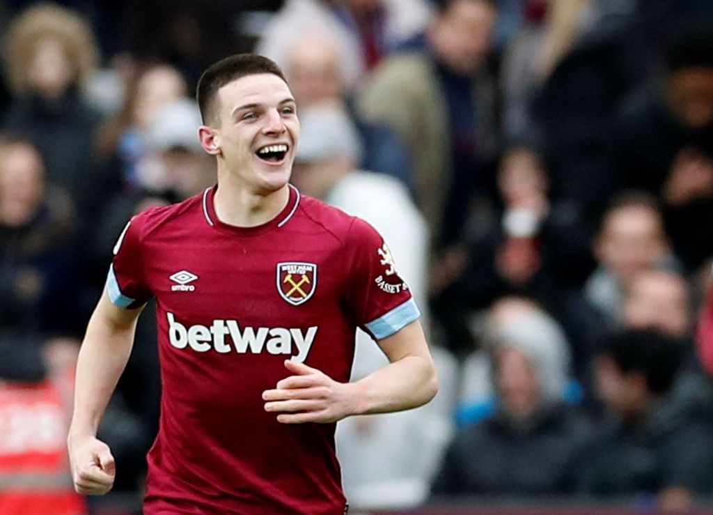 Soccer Football - Premier League - West Ham United v Arsenal - London Stadium, London, Britain - January 12, 2019  West Ham's Declan Rice celebrates scoring their first goal         REUTERS/David Klein  EDITORIAL USE ONLY. No use with unauthorized audio, video, data, fixture lists, club/league logos or 