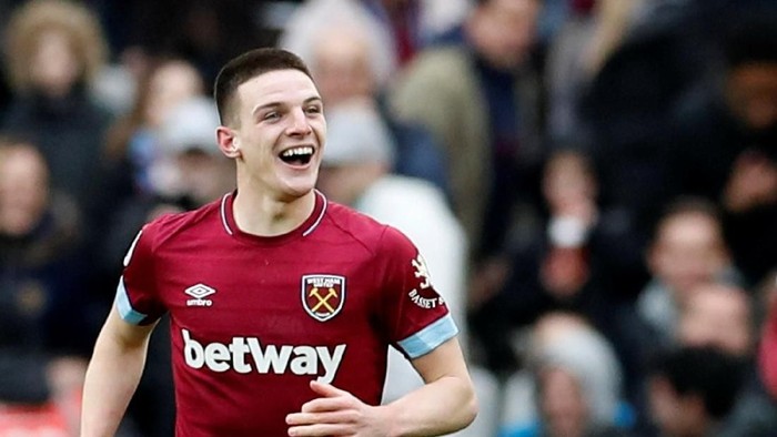 Soccer Football - Premier League - West Ham United v Arsenal - London Stadium, London, Britain - January 12, 2019  West Hams Declan Rice celebrates scoring their first goal         REUTERS/David Klein  EDITORIAL USE ONLY. No use with unauthorized audio, video, data, fixture lists, club/league logos or live services. Online in-match use limited to 75 images, no video emulation. No use in betting, games or single club/league/player publications.  Please contact your account representative for further details.