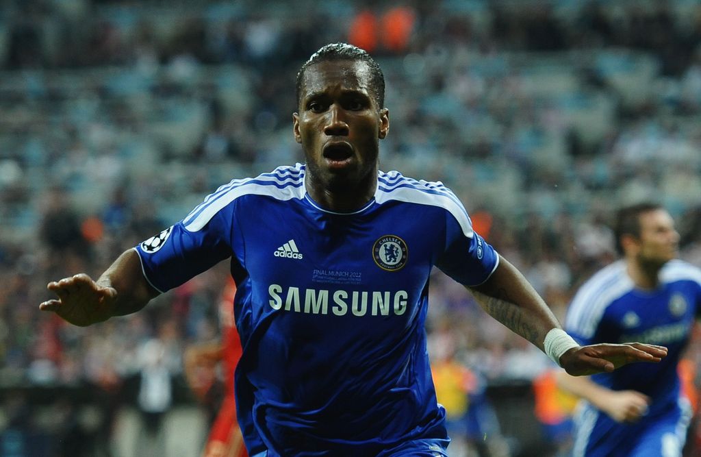 MUNICH, GERMANY - MAY 19:  Didier Drogba of Chelsea celebrates after scoring his teamâ€™s first goal during UEFA Champions League Final between FC Bayern Muenchen and Chelsea at the Fussball Arena MÃ¼nchen on May 19, 2012 in Munich, Germany.  (Photo by Laurence Griffiths/Getty Images)