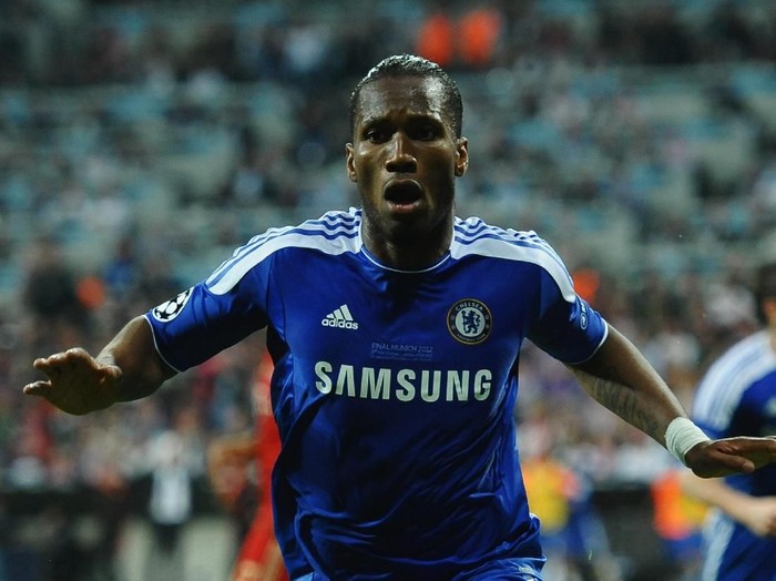 MUNICH, GERMANY - MAY 19:  Didier Drogba of Chelsea celebrates after scoring his teamâ€™s first goal during UEFA Champions League Final between FC Bayern Muenchen and Chelsea at the Fussball Arena MÃ¼nchen on May 19, 2012 in Munich, Germany.  (Photo by Laurence Griffiths/Getty Images)