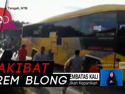 Rem Blong Saat Nanjak, Bus Tabrak Tembok Pembatas Kali
