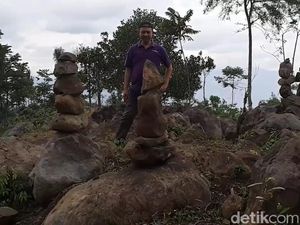Seniman Rock Balancing Yakini Batu Bersusun di Garut Buatan