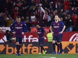 Tak ada gol balasa yang dibuat Barca hingga laga tuntas. Sevilla pun memenangi leg pertama dengan skor 2-0. (Foto: Aitor Alcalde/Getty Images)