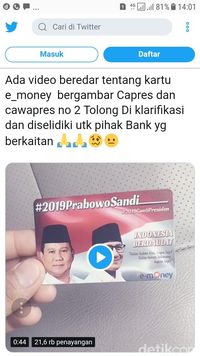 Timses Mengaku Tak Tahu Ada e-Money Bergambar Prabowo-Sandi