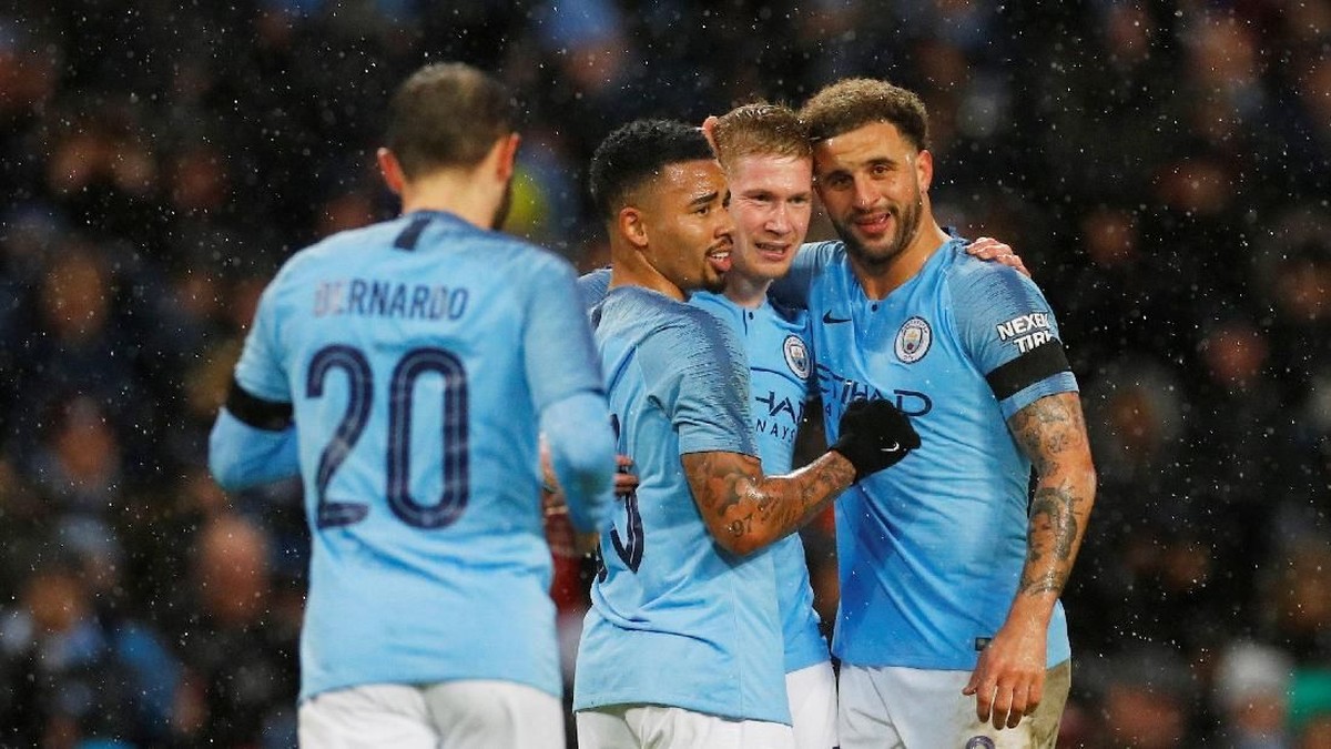 Manchester City merayakan gol ke gawang Burnley. (Foto: Phil Noble/Reuters)