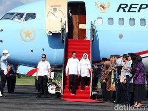 Momen Jokowi Tiba di Magetan Bersama Iriana