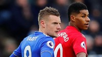 Jamie Vardy dan Marcus Rashford dua penyerang Timnas Inggris yang saling berhadapan di liga. REUTERS/Eddie Keogh.