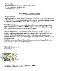 Surat pencabutan kuasa pada Vanessa Angel