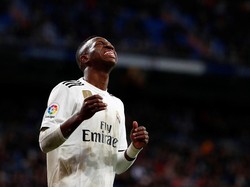 Ekspresi Vinicius Junior saat gagal mencetak gol. REUTERS/Juan Medina.
