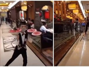 Gaya Akrobat Pelayan Restoran Ini Pakai Sepatu Roda Untuk Antarkan Makanan