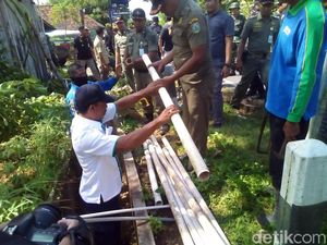 Petugas Gergaji Pipa Air Ilegal di Lereng Muria Kudus