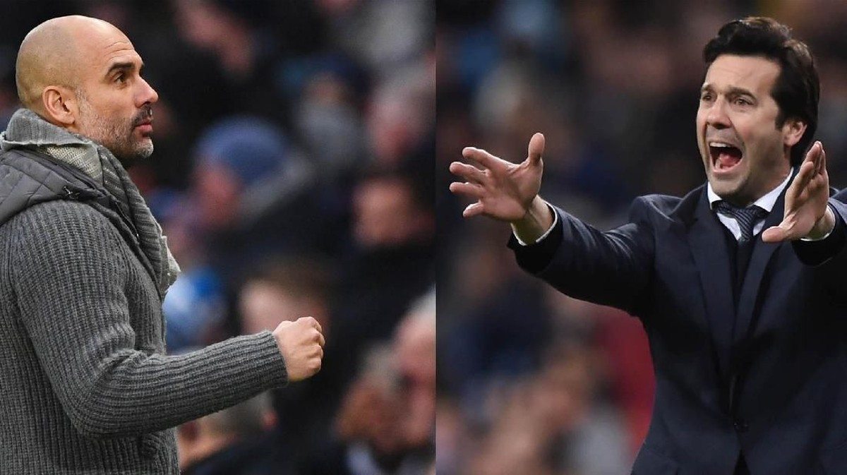 Pep Guardiola dan Santiago Solari. (Foto: Getty Images)