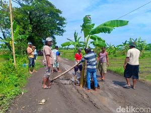 Jalan Rusak Parah, Warga Cari Perhatian dengan Tanam Pisang