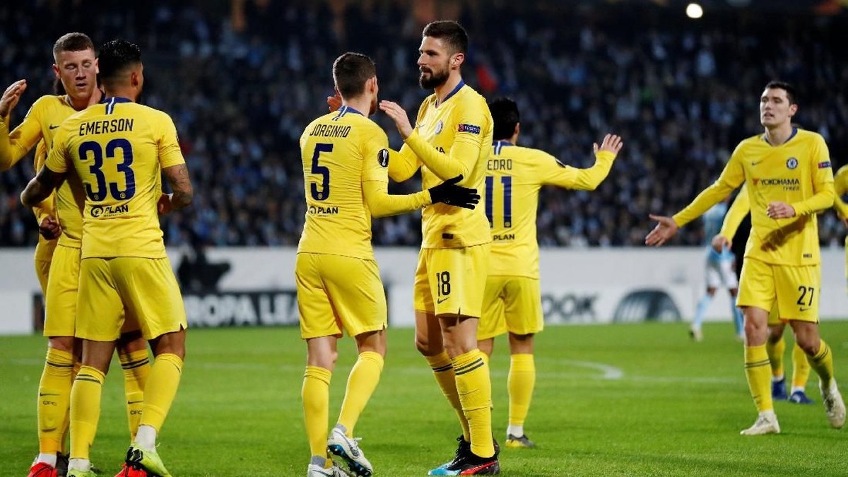 Para pemain Chelsea merayakan gol ke gawang Malmo. (Foto: Peter Cziborra/Action Images via Reuters)