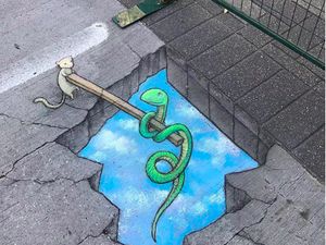 Keren! Bermodal Kapur Ciptakan Karya Street Art 3D Keren! Bermodal Kapur Ciptakan Karya Street Art 3D