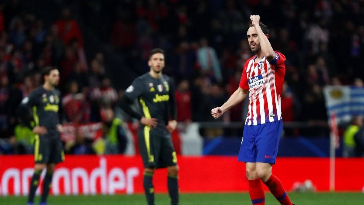 Diego Godin mencetak satu gol saat Atletico Madrid menang 2-0 atas Juventus di leg pertama babak 16 besar Liga Champions (Foto: Juan Medina/Reuters)