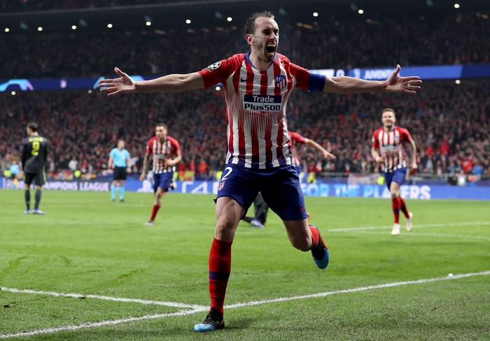 MADRID, SPAIN - FEBRUARY 20:  Diego Godin of Atletico Madrid celebrates after scoring his team's second goal during the UEFA Champions League Round of 16 First Leg match between Club Atletico de Madrid and Juventus at Estadio Wanda Metropolitano on February 20, 2019 in Madrid, Spain.  (Photo by Angel Martinez/Getty Images)