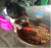 Jangan Mau Kalah, Balita Ini Sudah Jago Ngulek Sambal 