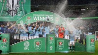 City pun berpesta menjadi juara Piala Liga Inggris 2018/2019. (Foto: David Klein/Reuters)