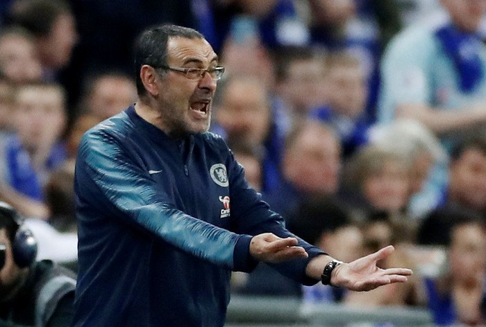 Soccer Football - Carabao Cup Final - Manchester City v Chelsea - Wembley Stadium, London, Britain - February 24, 2019  Chelsea manager Maurizio Sarri reacts after Kepa Arrizabalaga (not pictured) refuses to be substituted      Action Images via Reuters/Carl Recine  EDITORIAL USE ONLY. No use with unauthorized audio, video, data, fixture lists, club/league logos or 