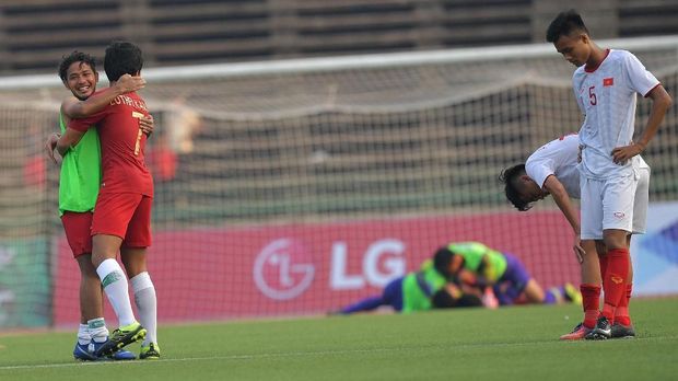 Timnas Indonesia U-22 kala menyingkirkan Vietnam di laga semifinal. (