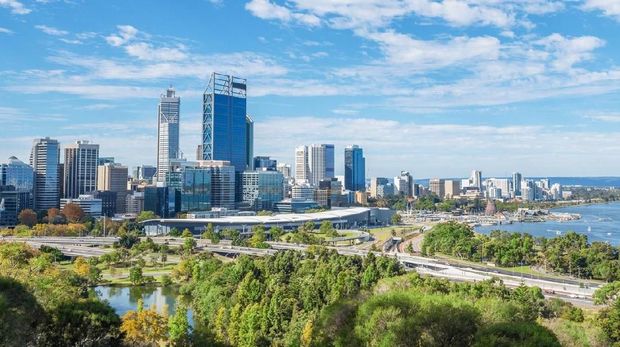 skyline of Perth with city central business district at the noon