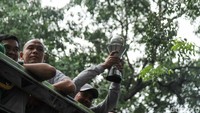Piala AFF U-22 juga dibawa dalam arak-arakan tersebut.