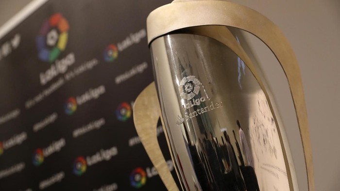 SINGAPORE, SINGAPORE - APRIL 17: The Spanish LaLiga trophy is seen before the International Champions Cup launch press conference on April 17, 2018 in Singapore. (Photo by Lionel Ng/Getty Images)