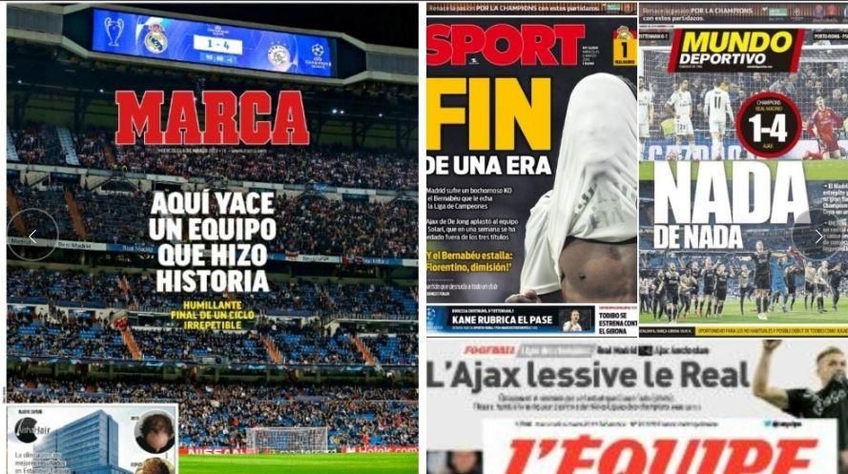 Media-media Spanyol mengkritik kekalahan Real Madrid di Liga Champions. (Foto: Twitter @marca)